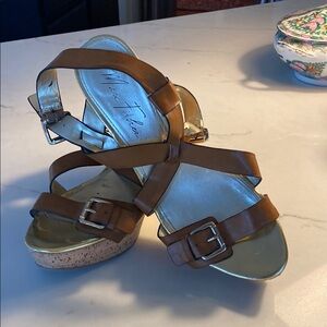 Marc Fisher Brown Sandals with Crisscross Straps